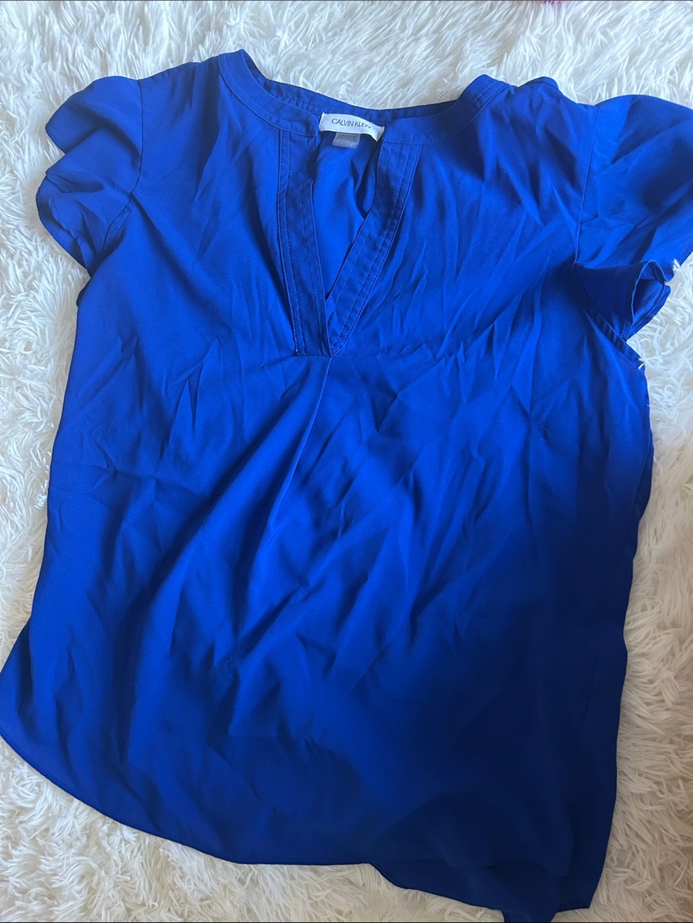 Calvin Klein Cobalt Blue Short Sleeve V-Neck Blouse